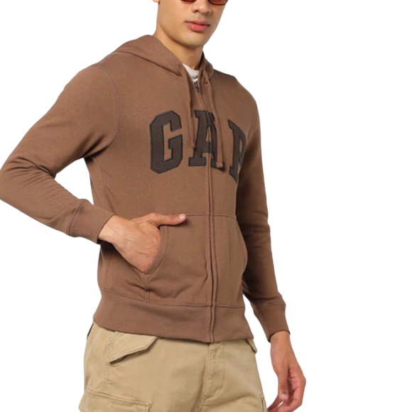 GAP Sweaters Gap Logo Zip Hoodie Brown Cotton Fleece Kanga